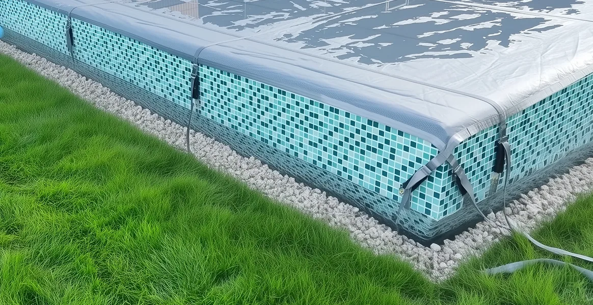 Покрывало для бассейна под снегом — защита зимой в Новомосковске